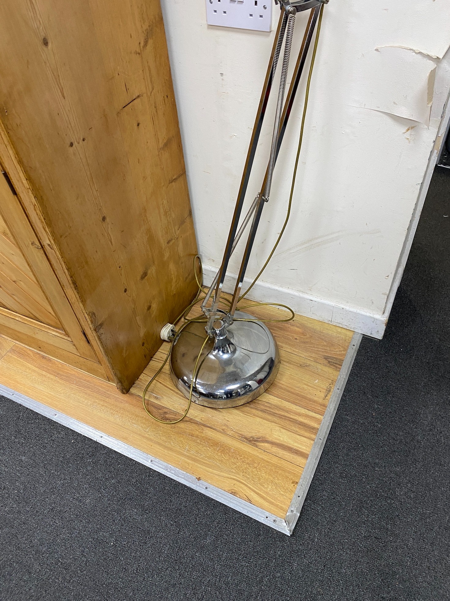 A large chrome plated anglepoise standard lamp, height 180cm